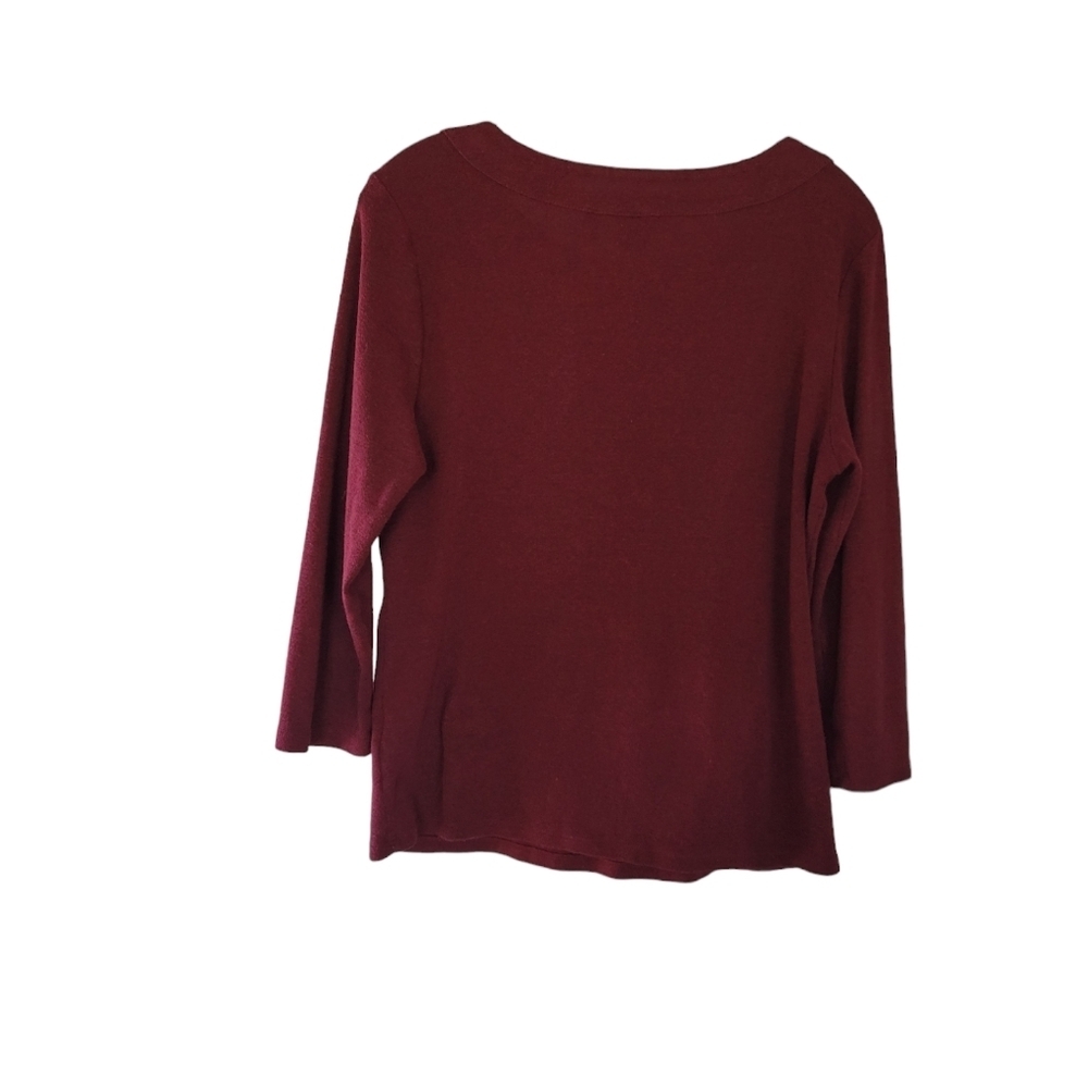 Rafaella womens burgundy knit top with gold accents along neck line large - Picture 2 of 4